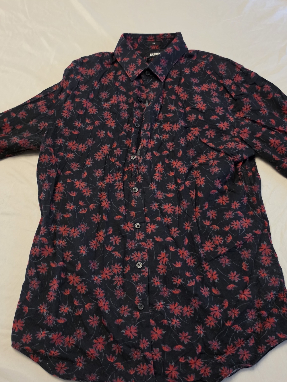 Express Men’s Black Shirt with Red Floral Print